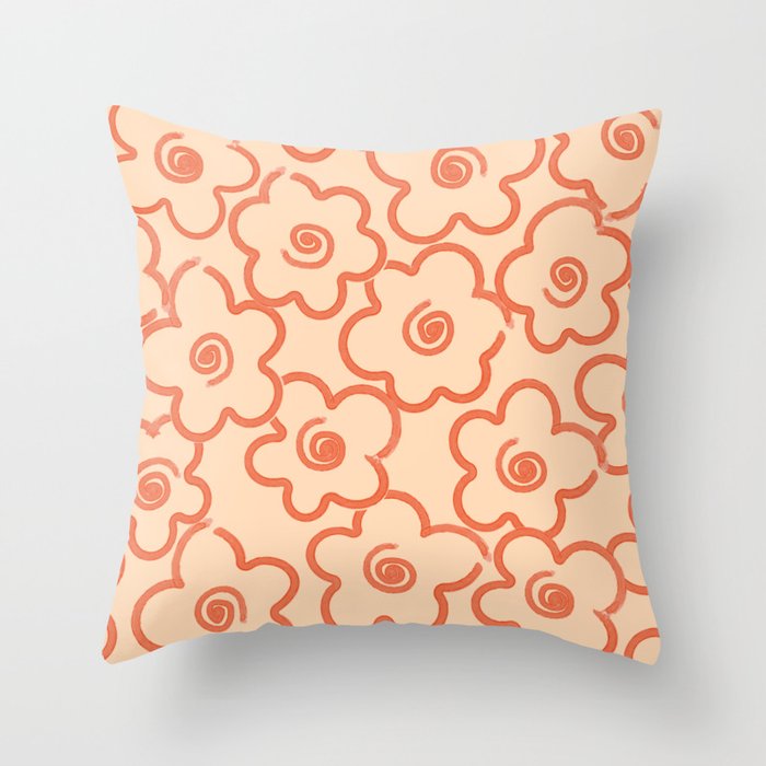 Flower Doodles in Orange & Peach Fuzz Throw Pillow Gallery Image 1
