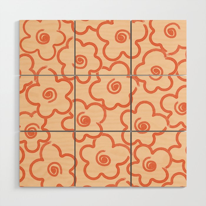 Flower Doodles in Orange & Peach Fuzz Wood Wall Art Gallery Image 1