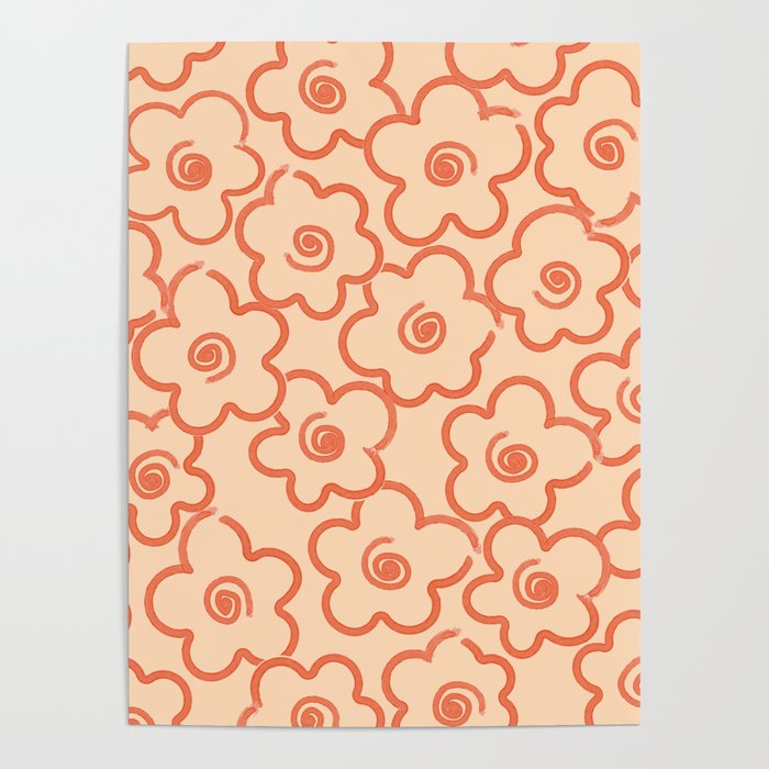 Flower Doodles in Orange & Peach Fuzz Poster Gallery Image 1