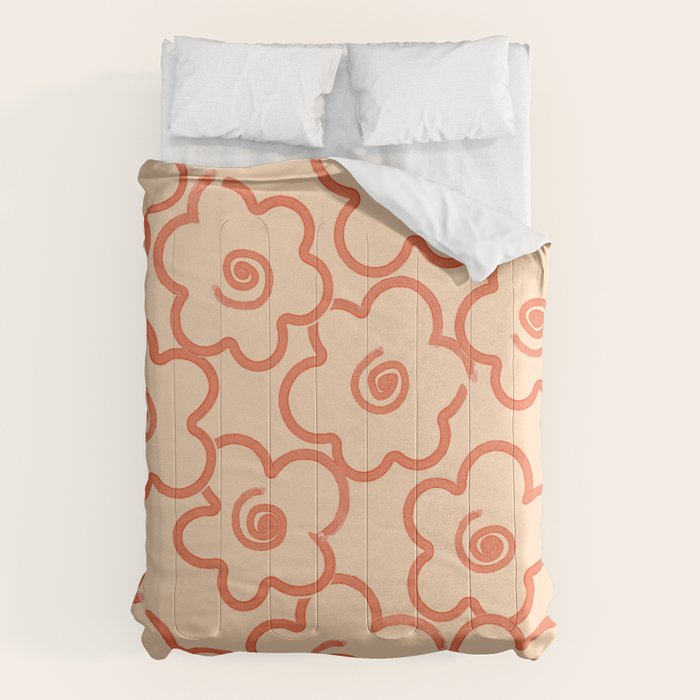 Flower Doodles in Orange & Peach Fuzz Comforter Gallery Image 6