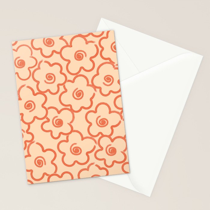 Flower Doodles in Orange & Peach Fuzz Stationery Card Gallery Image 2