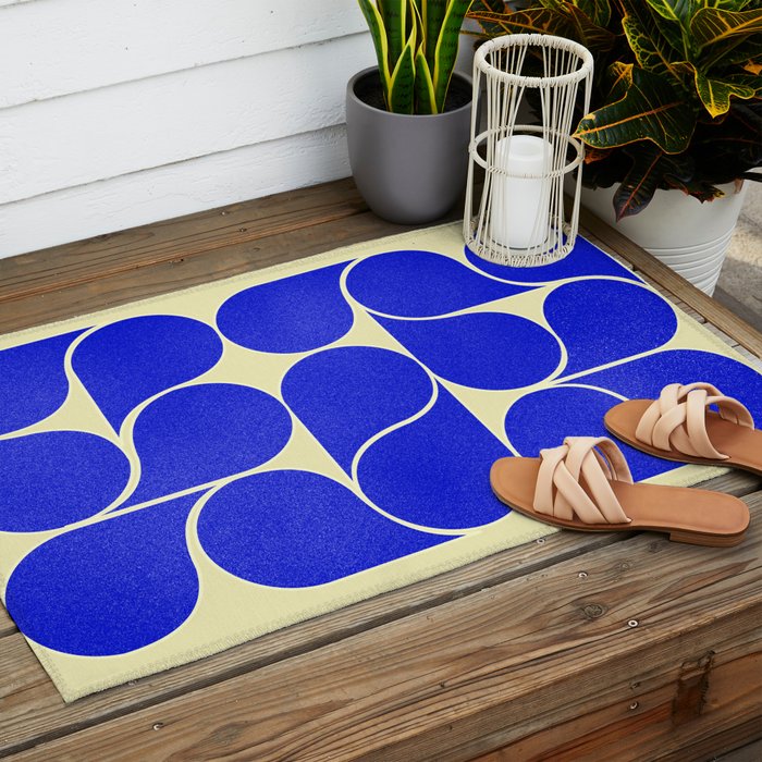 Blue mid-century shapes no8 Outdoor Rug Gallery Image 2