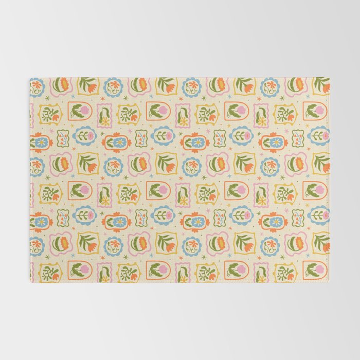 Colorful retro flower art frame art pattern Rug Gallery Image 2