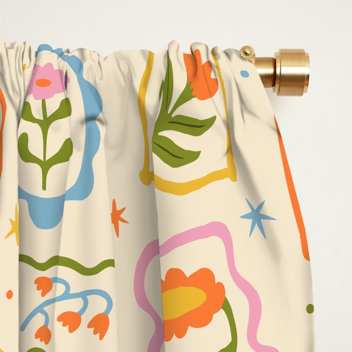 Colorful retro flower art frame art pattern Window Curtain Gallery Image 2