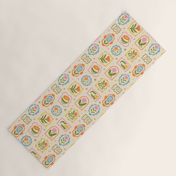 Colorful retro flower art frame art pattern Yoga Mat Gallery Image 1
