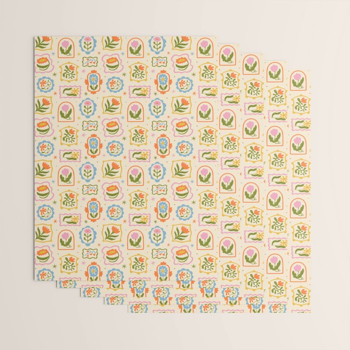 Colorful retro flower art frame art pattern Wrapping Paper Gallery Image 3