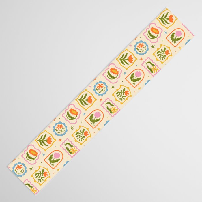 Colorful retro flower art frame art pattern Table Runner Gallery Image 3
