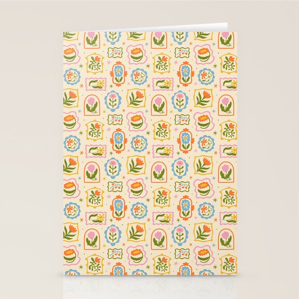Colorful retro flower art frame art pattern Stationery Card Gallery Image 2