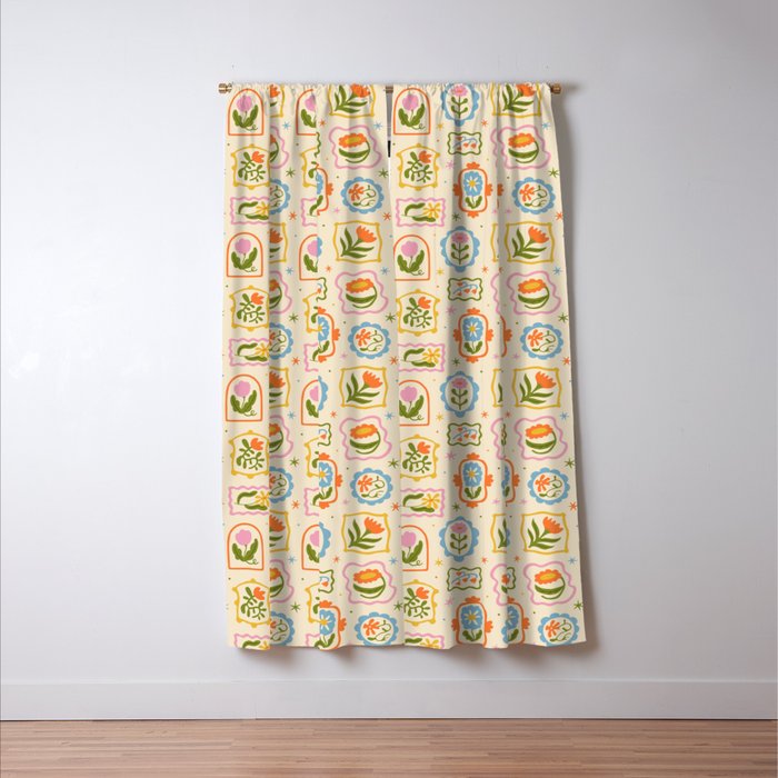 Colorful retro flower art frame art pattern Window Curtain Gallery Image 3