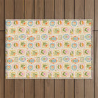 Colorful retro flower art frame art pattern Outdoor Rug Gallery Image 1