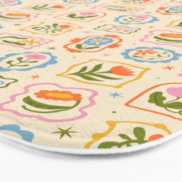 Colorful retro flower art frame art pattern Bath Mat Gallery Image 3