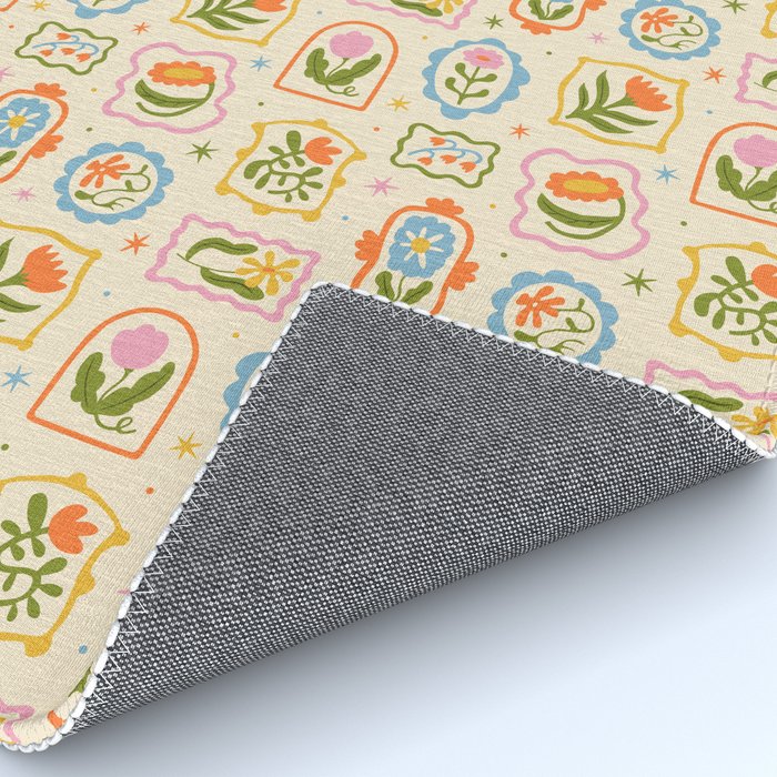 Colorful retro flower art frame art pattern Rug Gallery Image 4