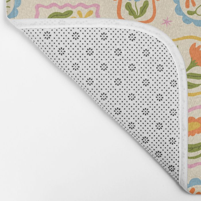 Colorful retro flower art frame art pattern Bath Mat Gallery Image 2