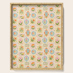 Colorful retro flower art frame art pattern Serving Tray Gallery Image 1