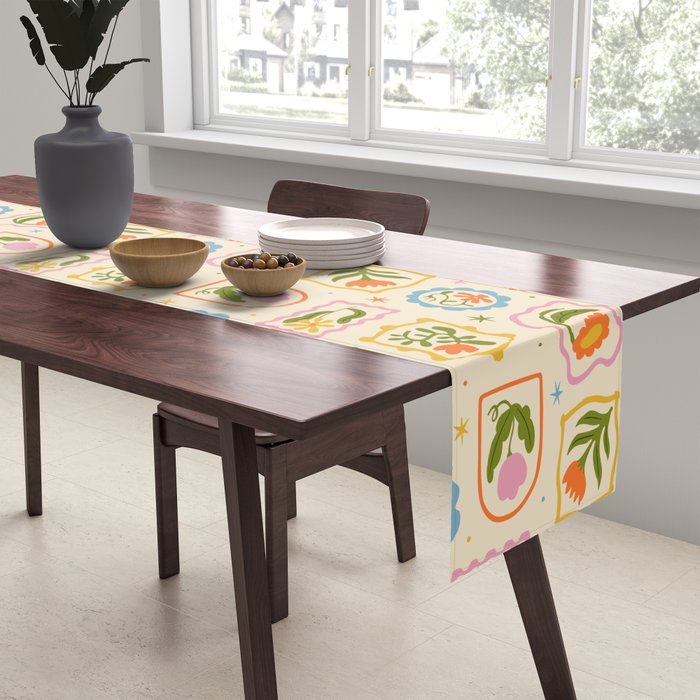 Colorful retro flower art frame art pattern Table Runner Gallery Image 2