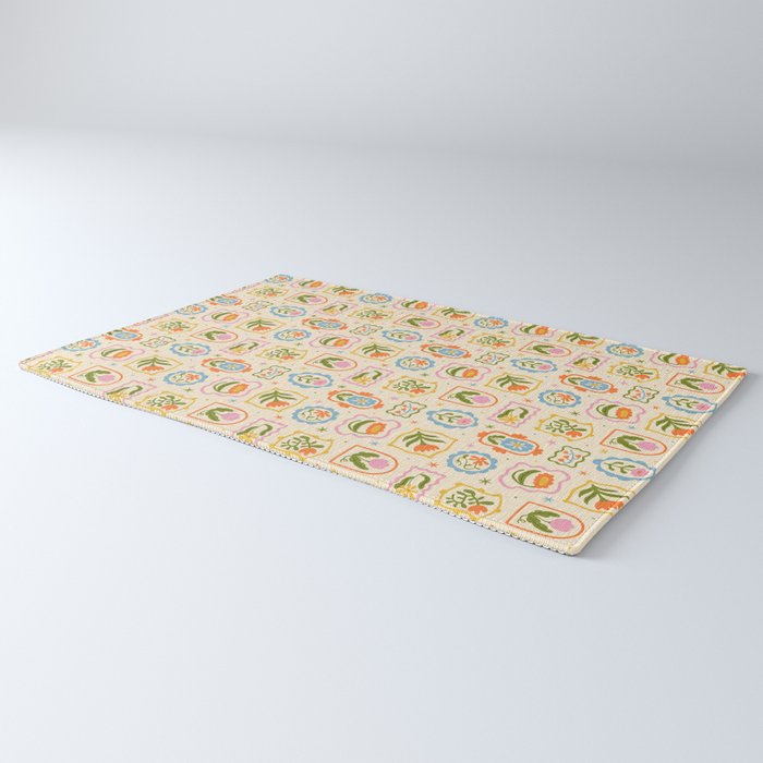 Colorful retro flower art frame art pattern Rug Gallery Image 3