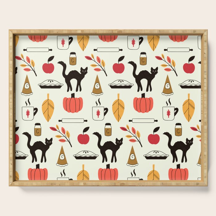 Black Cat Pumpkin Autumn Baking Motif Serving Tray Gallery Image 1