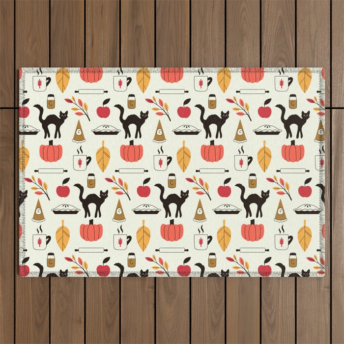 Black Cat Pumpkin Autumn Baking Motif Outdoor Rug Gallery Image 1
