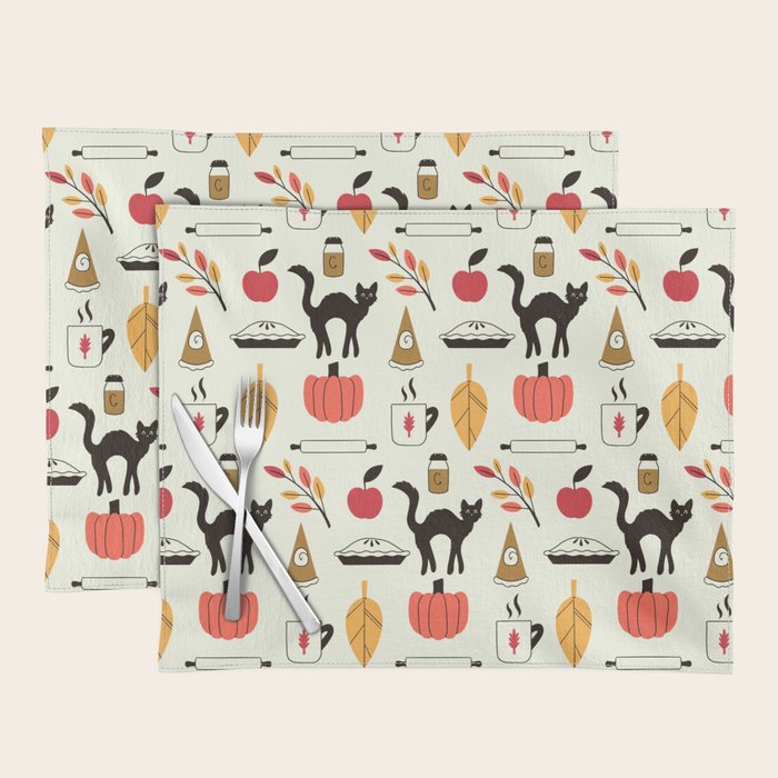 Black Cat Pumpkin Autumn Baking Motif Placemat Gallery Image 1