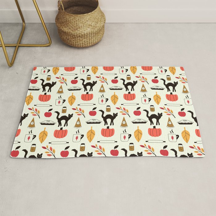 Black Cat Pumpkin Autumn Baking Motif Rug Gallery Image 1