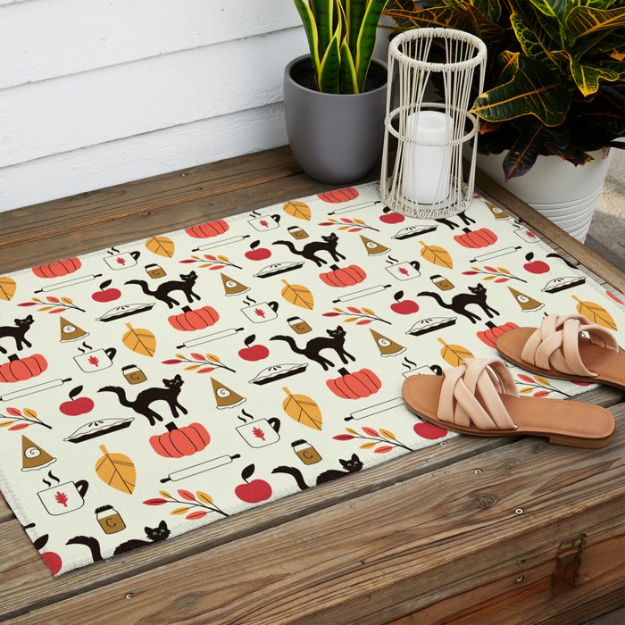 Black Cat Pumpkin Autumn Baking Motif Outdoor Rug Gallery Image 2