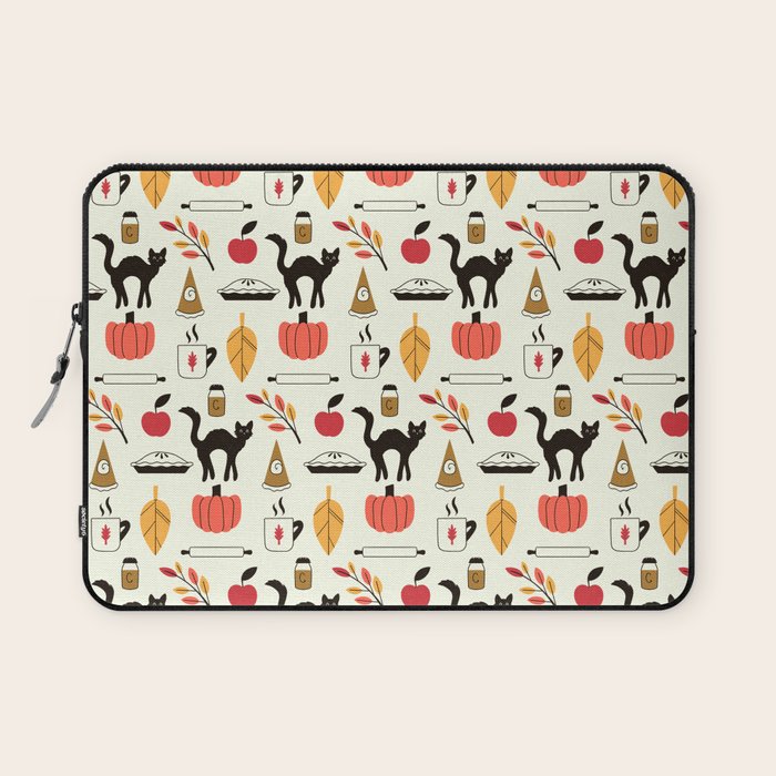 Black Cat Pumpkin Autumn Baking Motif Laptop Sleeve Gallery Image 1