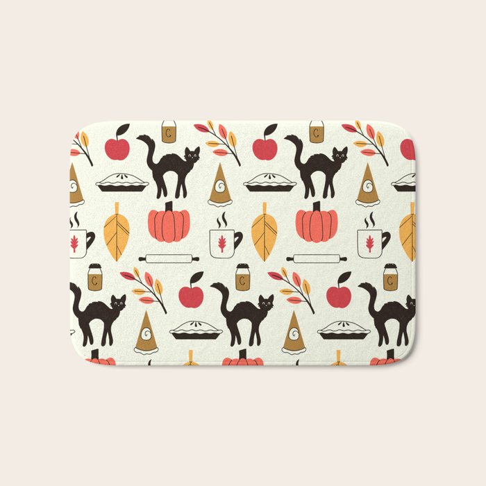 Black Cat Pumpkin Autumn Baking Motif Bath Mat Gallery Image 1