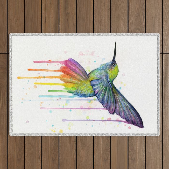Hummingbird Rainbow Watercolor Outdoor Rug Gallery Image 1