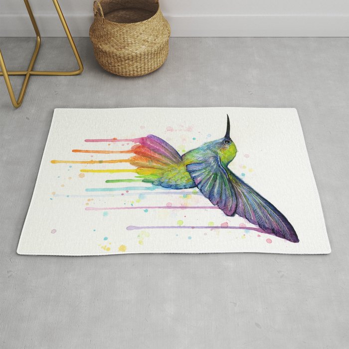 Hummingbird Rainbow Watercolor Rug Gallery Image 1