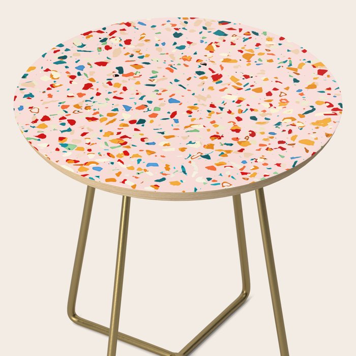 Blush Terrazzo | Pink Eclectic Speckles | Abstract Confetti Painting | Chic Bohemian Illustration Side Table Gallery Image 2