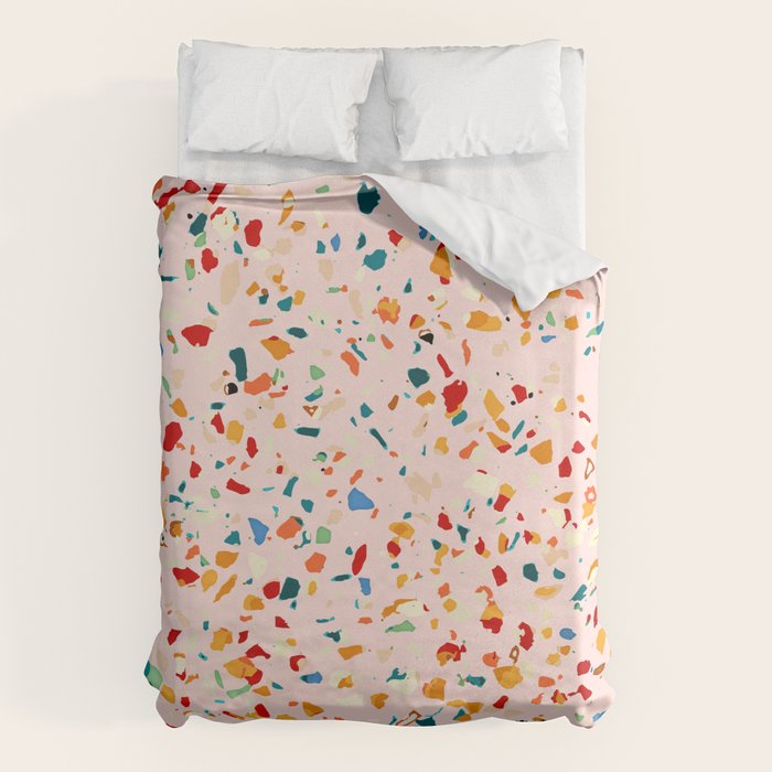 Blush Terrazzo | Pink Eclectic Speckles | Abstract Confetti Painting | Chic Bohemian Illustration Duvet Cover Gallery Image 6