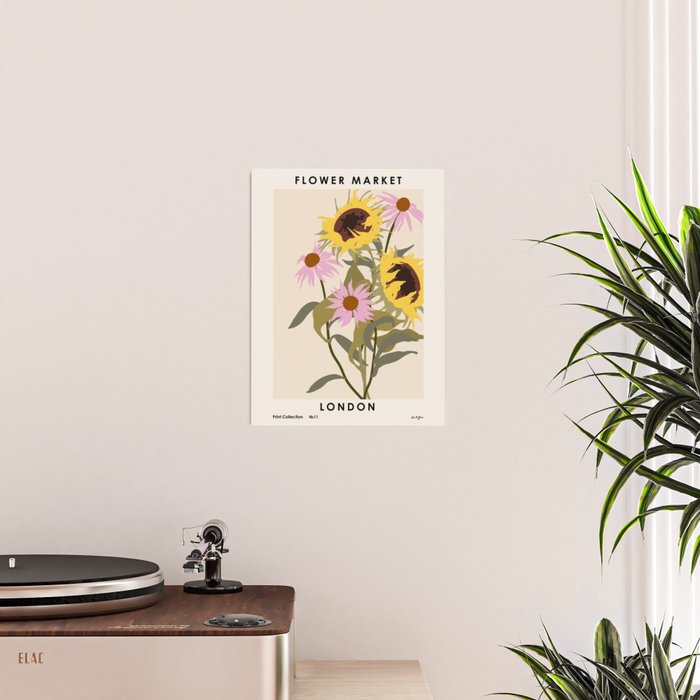 Flower Market, London, Sunflowers and Cornflowers bouquet Poster Gallery Image 2