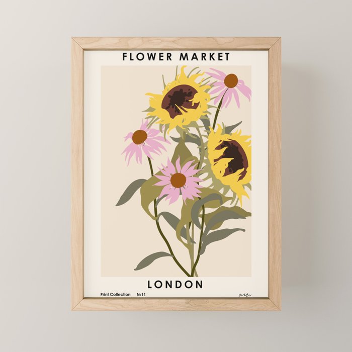 Flower Market, London, Sunflowers and Cornflowers bouquet Mini Art Print Gallery Image 1