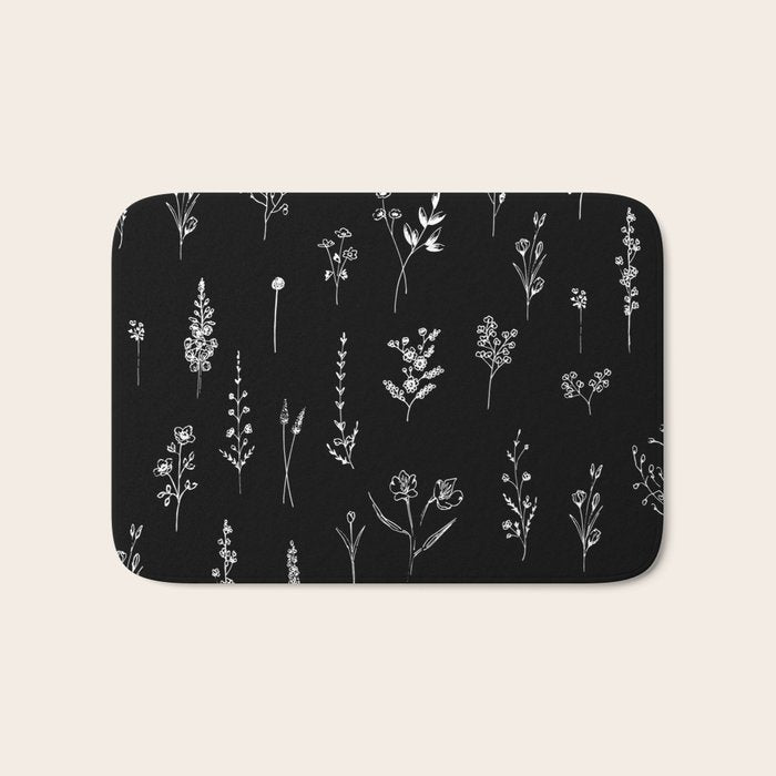 Black wildflowers Bath Mat