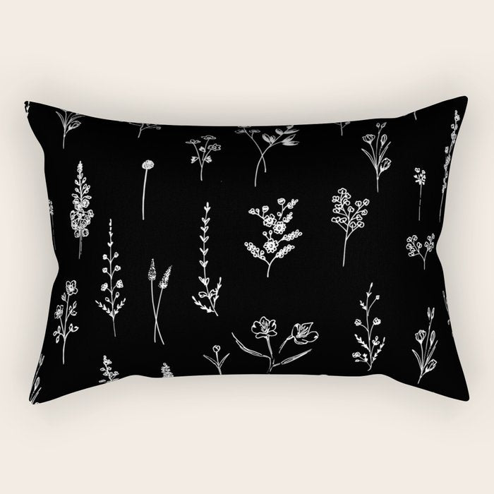 Black wildflowers Rectangular Pillow Gallery Image 1