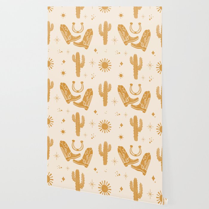 Cowboy Boots Boho Yellow Pattern Western Wallpaper Gallery Image 2