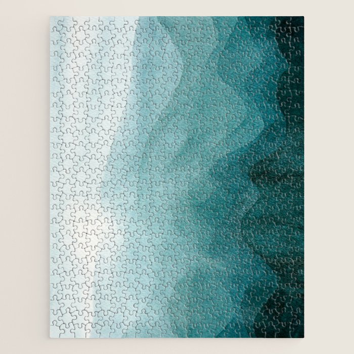 Sunrise in the mountains, dawn, teal, abstract watercolor Jigsaw Puzzle Gallery Image 1