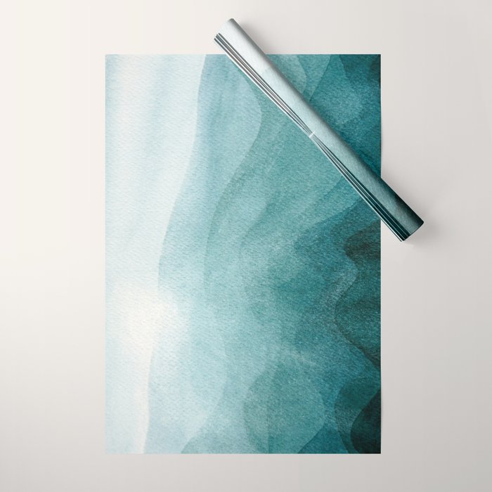 Sunrise in the mountains, dawn, teal, abstract watercolor Wrapping Paper Gallery Image 1