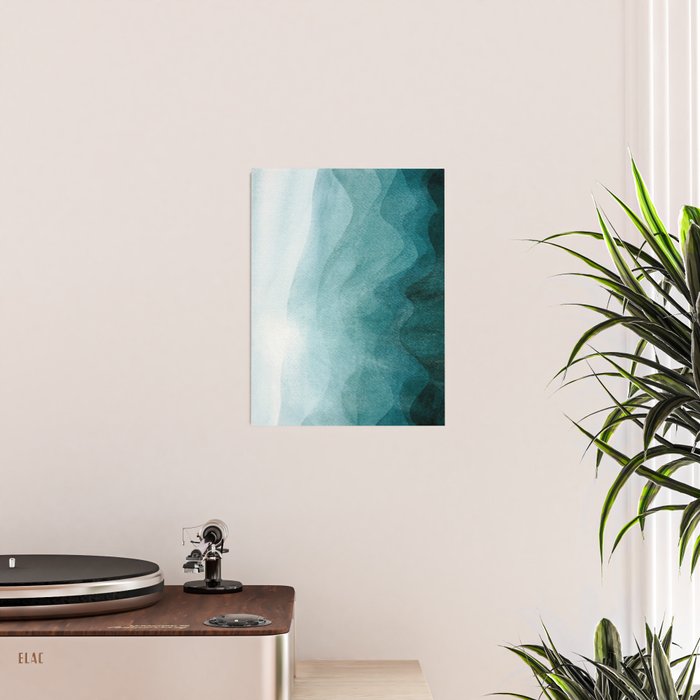 Sunrise in the mountains, dawn, teal, abstract watercolor Poster Gallery Image 2