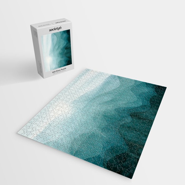 Sunrise in the mountains, dawn, teal, abstract watercolor Jigsaw Puzzle Gallery Image 2