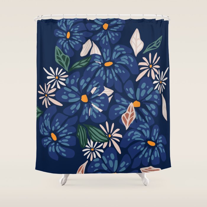 Floral abundance Blue Shower Curtain Gallery Image 1
