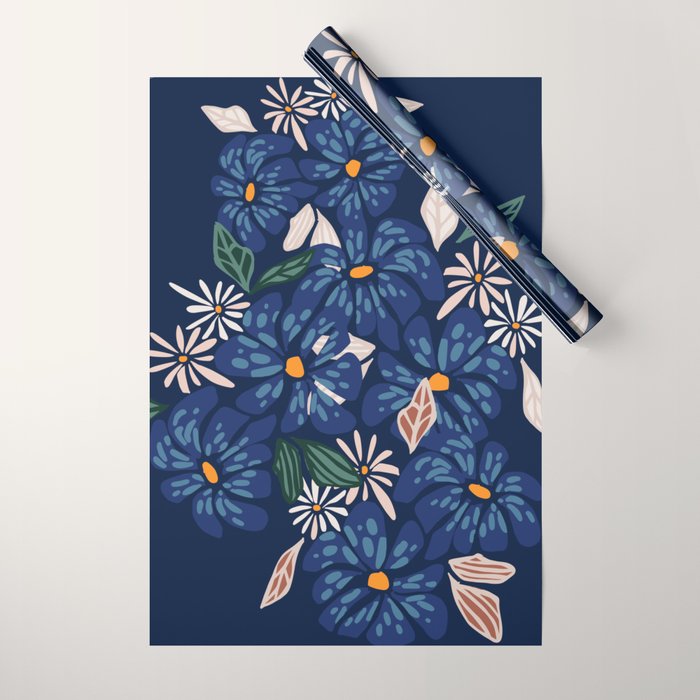 Floral abundance Blue Wrapping Paper Gallery Image 1