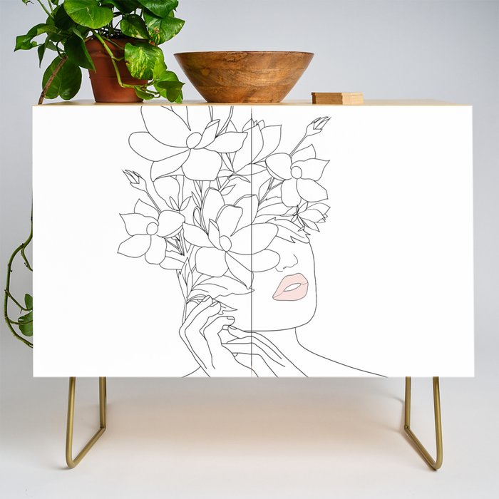 Minimal Line Art Woman with Magnolia Credenza Gallery Image 1