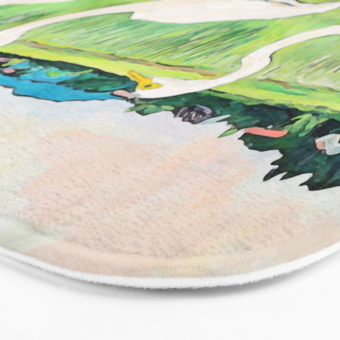 White Egrets in a Rice Field Watercolor Illustration Bath Mat Gallery Image 3