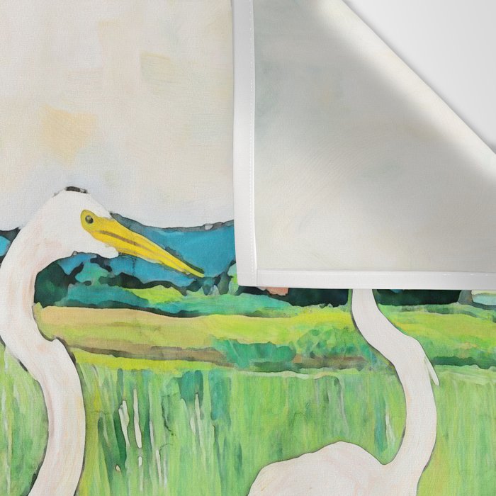 White Egrets in a Rice Field Watercolor Illustration Wall Tapestry Gallery Image 3