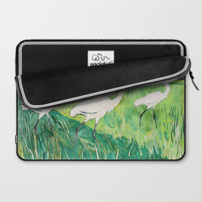 White Egrets in a Rice Field Watercolor Illustration Laptop Sleeve Gallery Image 2