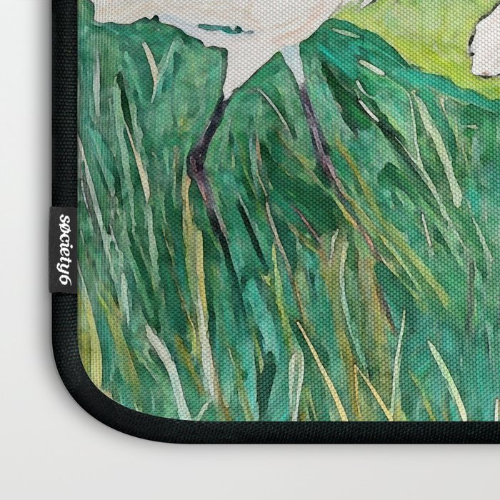 White Egrets in a Rice Field Watercolor Illustration Laptop Sleeve Gallery Image 3