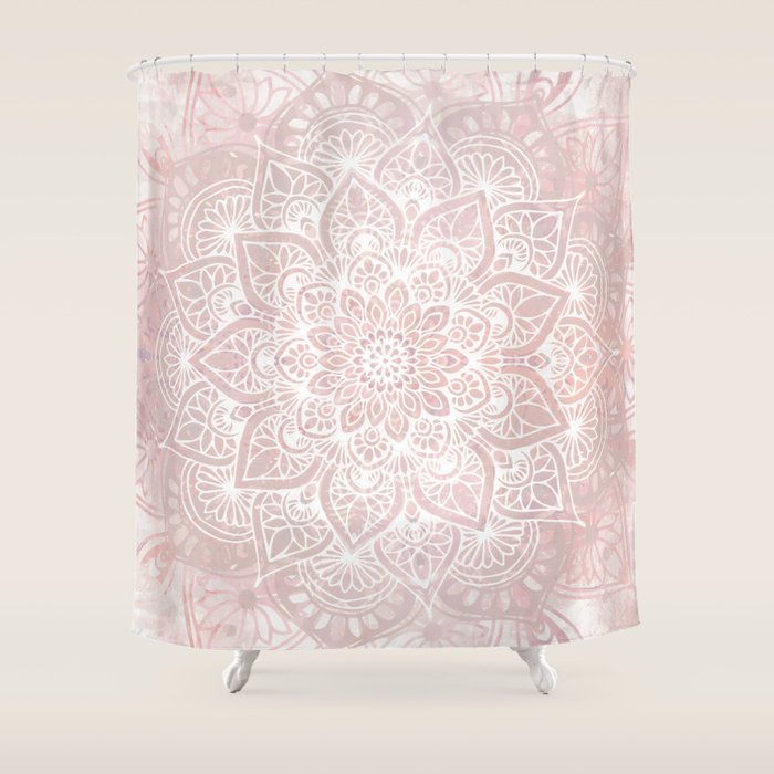 Mandala Yoga Love, Blush Pink Floral Shower Curtain Gallery Image 1