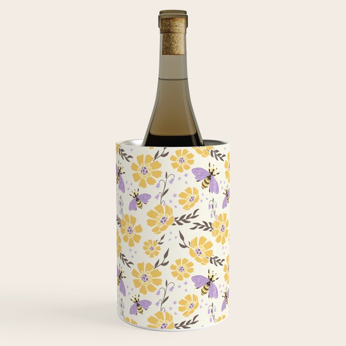 Honey Bees and Flowers - Yellow and Lavender Purple Wine Chiller Gallery Image 1