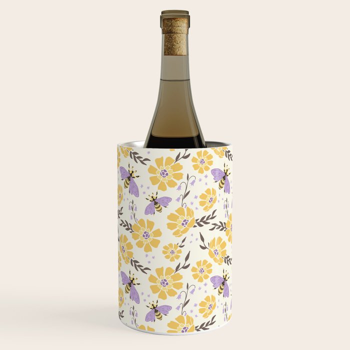 Honey Bees and Flowers - Yellow and Lavender Purple Wine Chiller Gallery Image 3